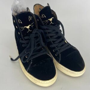 Charlotte Olympia The Purrfect Sneaker Black Velvet High Top Laced Womens 37